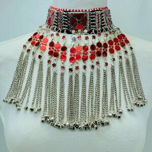 Kuchi Afghan Necklace, Tribal Afghan Red Stone Choker Necklace,Handmade Necklace